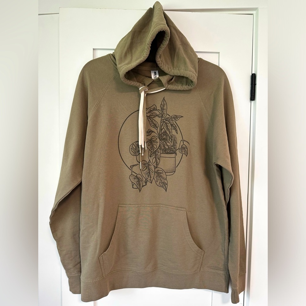 NEW!Olive Green Hoodie with Plant Design